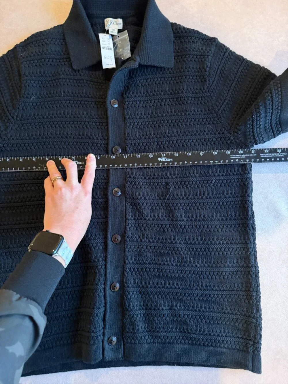 J. Crew Short-sleeve cotton open-stitch polo cardigan sweater • size medium •NWT